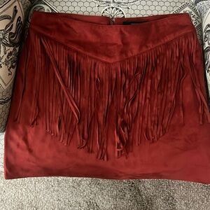 Maroon Suede Fringe Skirt